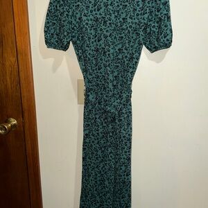 Zara Teal Floral Maxi Dress with Tie Waist